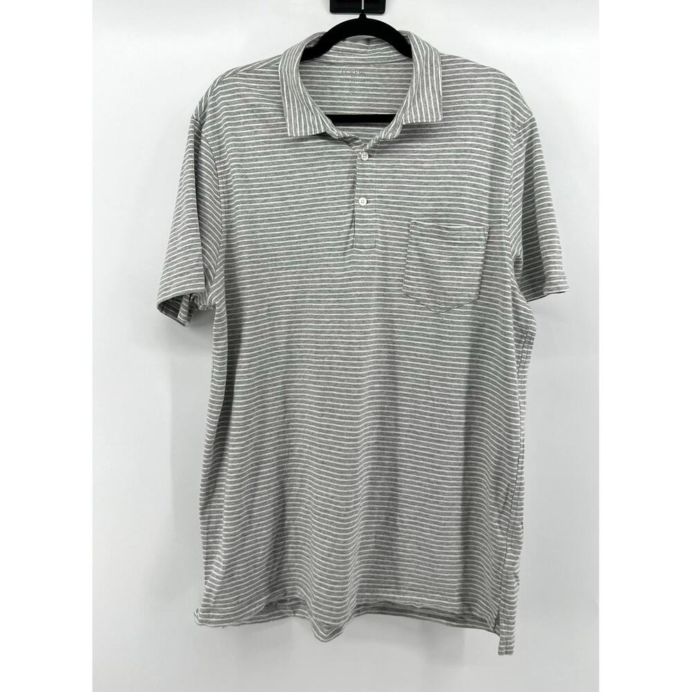 J.crew Slub Cotton Striped Polo Shirt Men's Size XL Short Sleeve Gray White